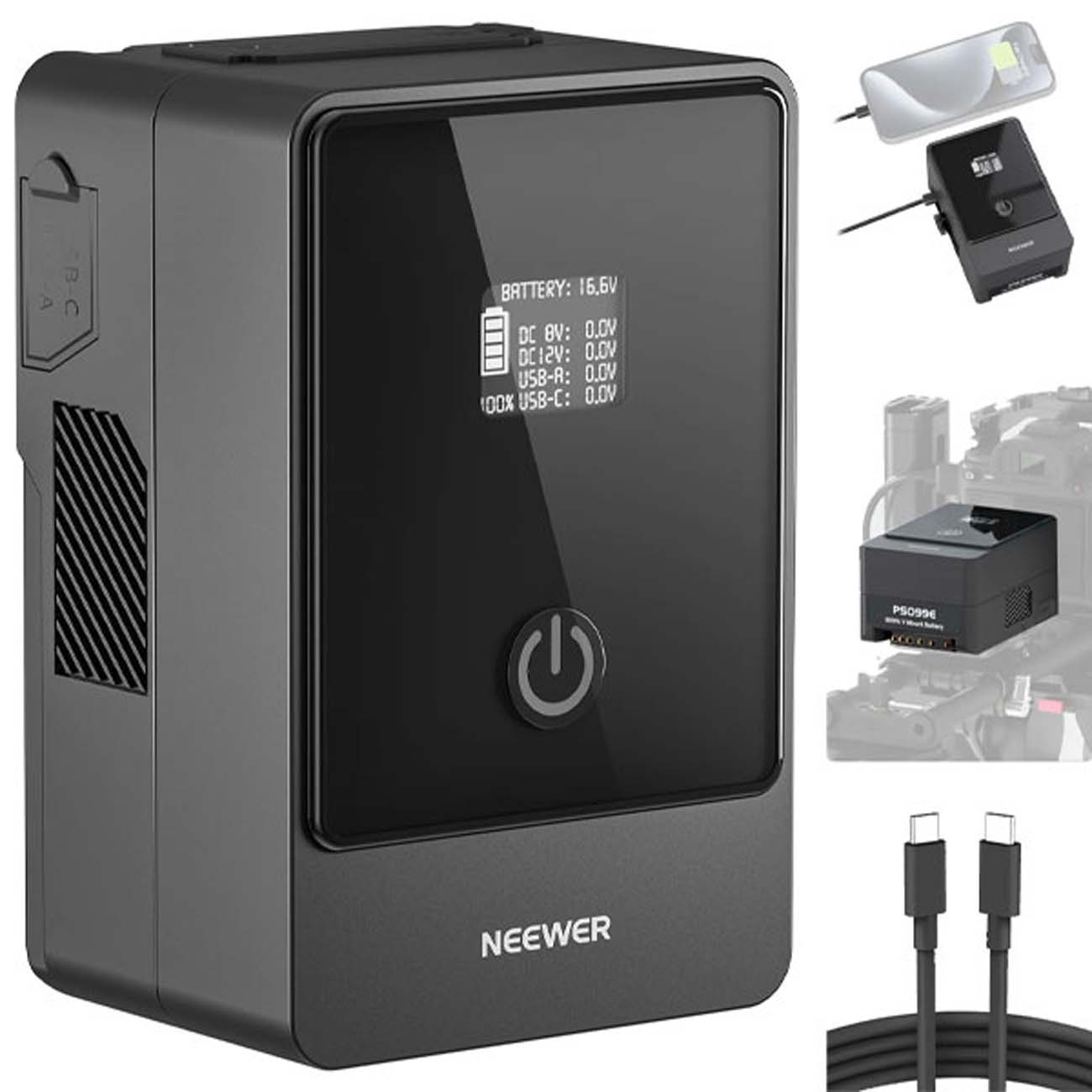 نمای کاربردی از باتری وی‌مانت مینی نیور Neewer PS099E Mini 99Wh V-Mount Battery