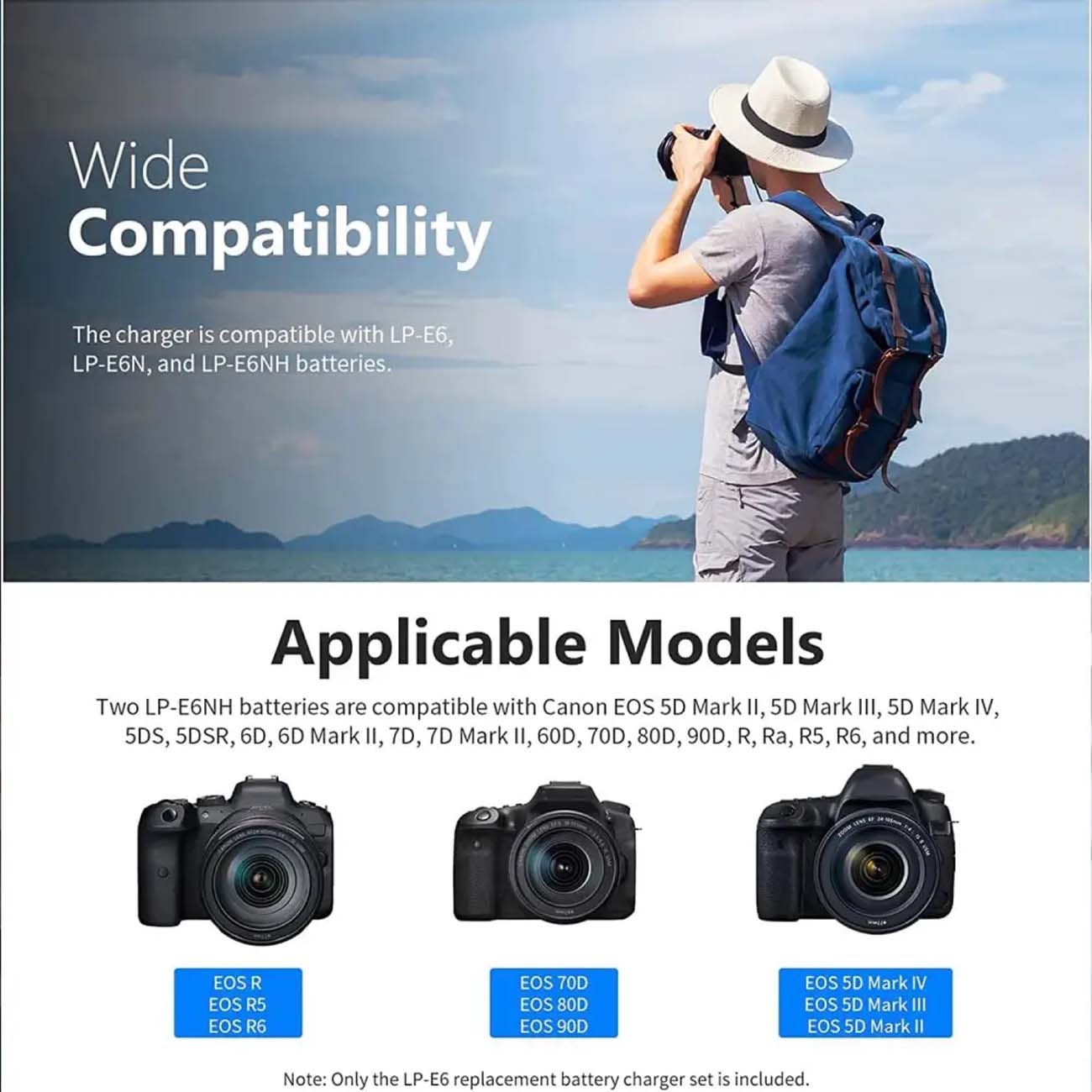 نمای کاربردی شارژر و باتری دوربین Neewer LP-E6NH 2-Pcs 2250mAh Battery with Dual USB LCD Screen Char