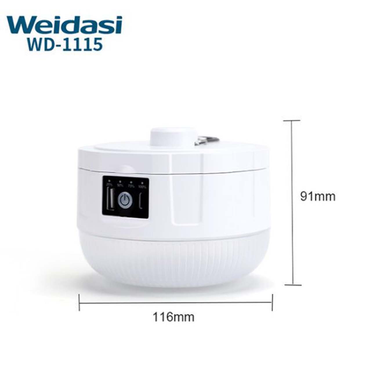 نمای ابعاد لامپ و پاوربانک ویداسی Weidasi WD-1115 80W Rechargeable Emergency Light with Power Bank