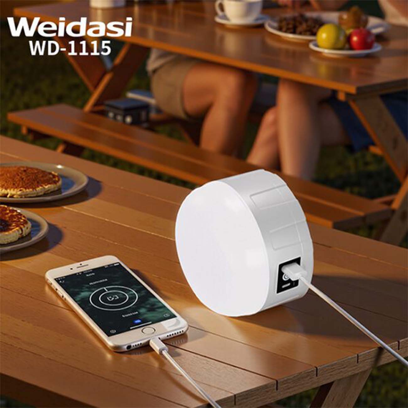نمای کاربردی از لامپ شارژی پاوربانک دار ویداسی Weidasi WD-1115 80W Rechargeable Emergency Light with