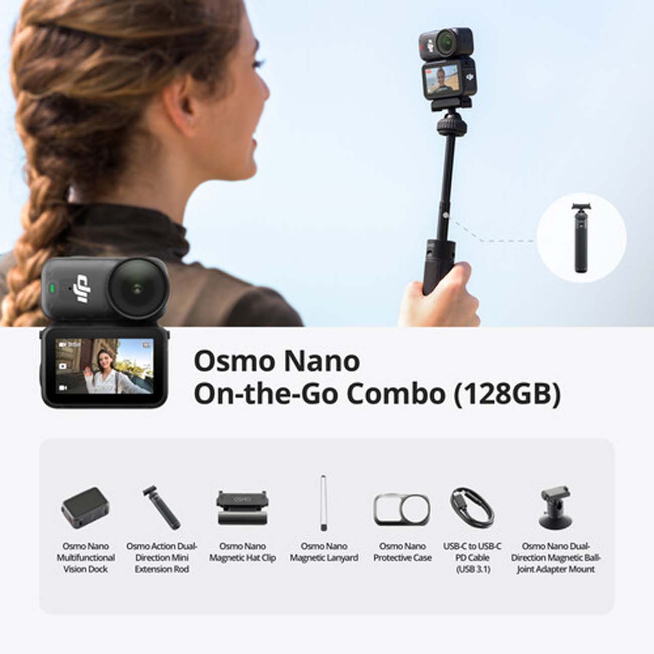 نمای کاربردی دوربین اکشن کمبو دی‌جی‌آی DJI Osmo Nano On-the-Go Combo 128GB Action Camera