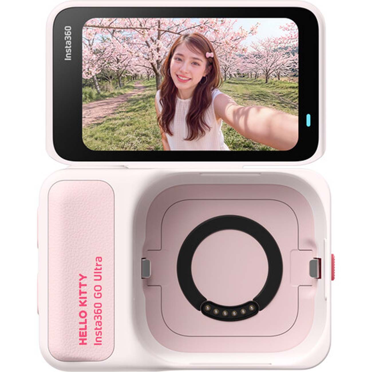 نمای روبه رو از دوربین اکشن اینستا۳۶۰ Insta360 GO Ultra x Hello Kitty Limited Edition Action Camera