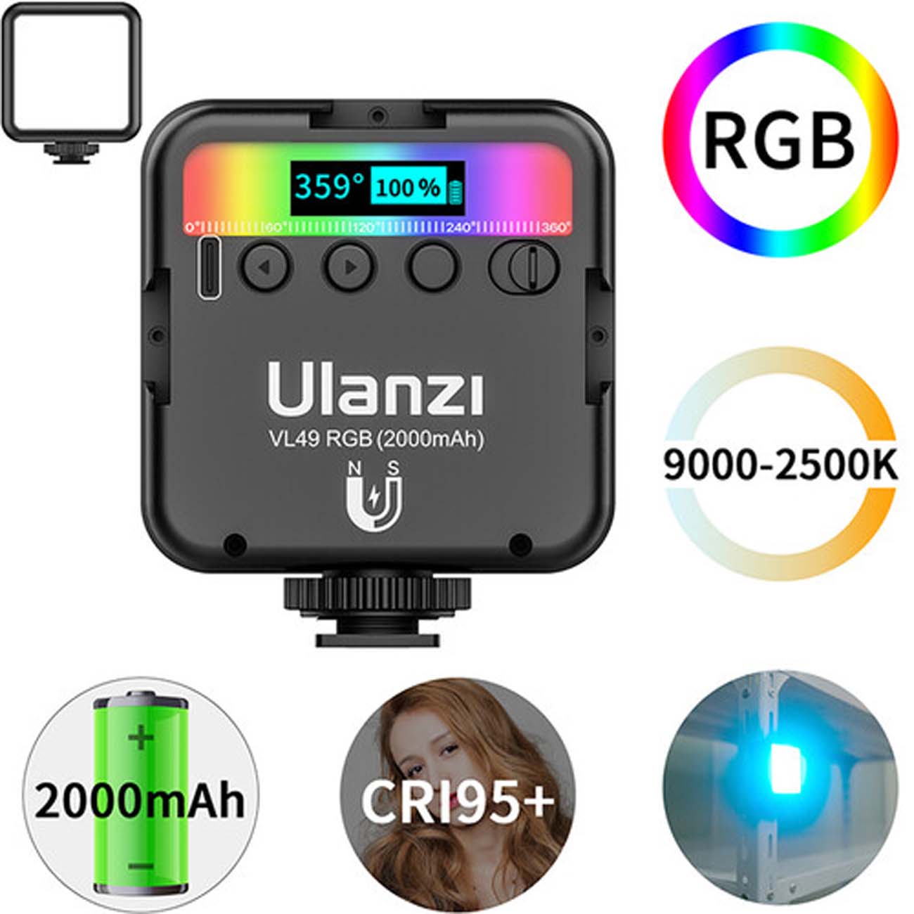 نمای توضیحات پنل نور جیبی اولانزی Ulanzi 2287C Mini Pocket 49 RGB Video LED Light