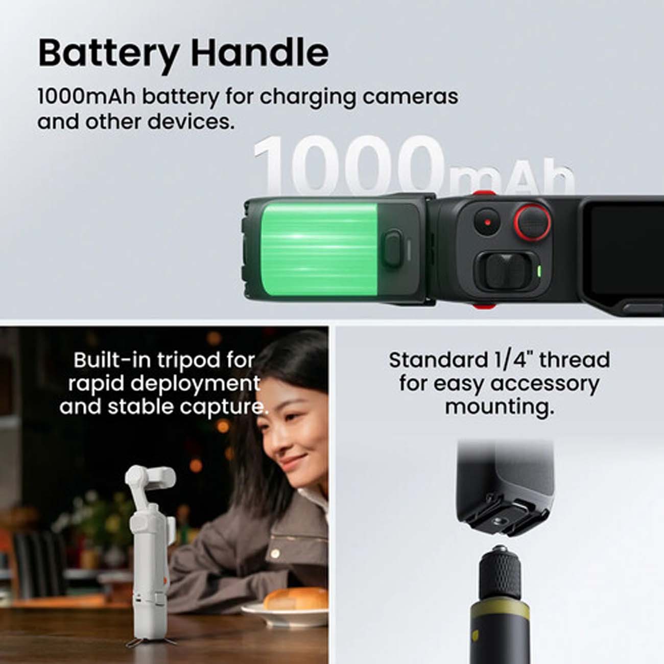 نمای کاربردی از دوربین اینستا360 Insta360 Luna Ultra Creator Bundle AI Gimbal Camera Black