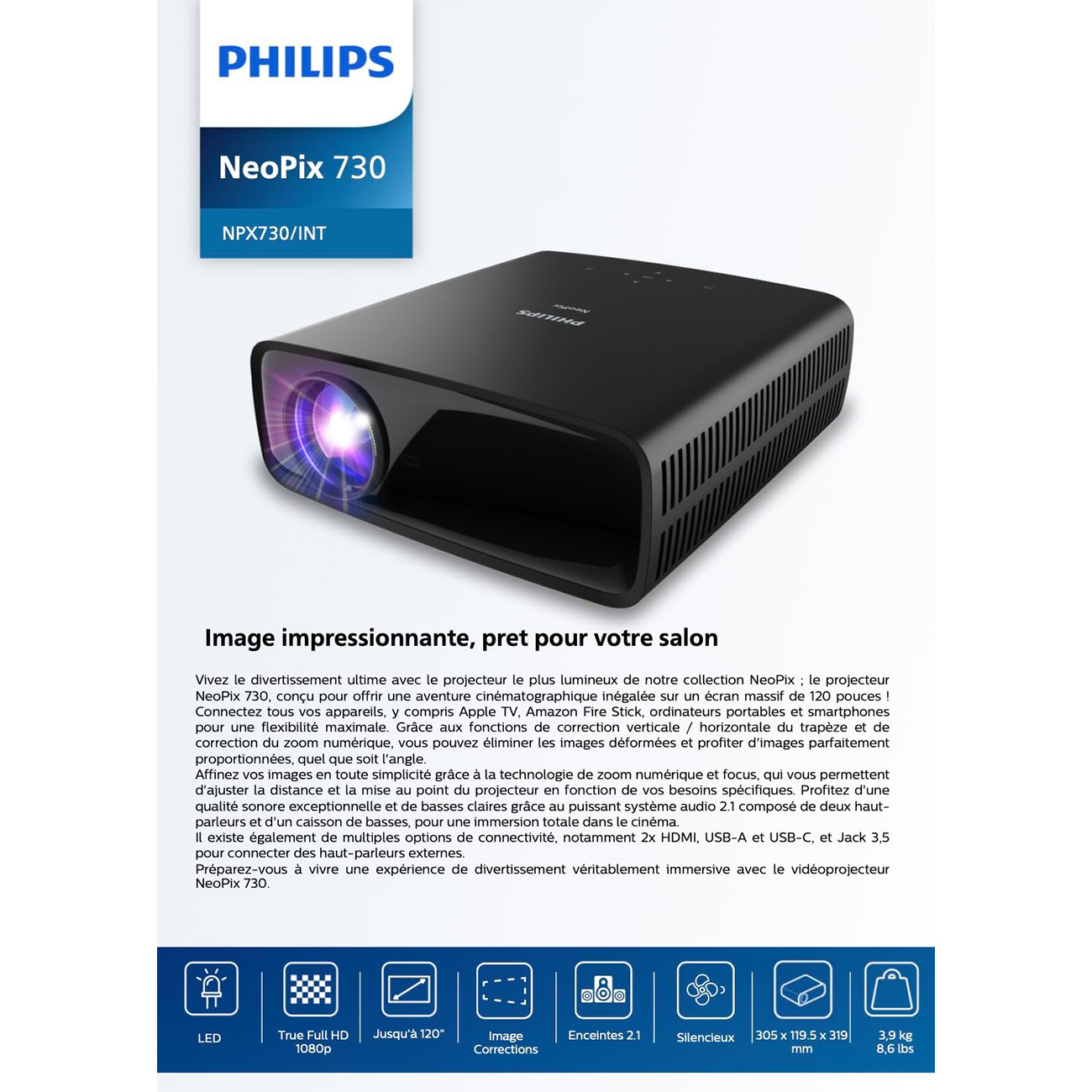 عکس از ویژگی های ویدئو پروژکتور نئوپیکس فیلیپس Philips NeoPix 730 Full HD Video Projector