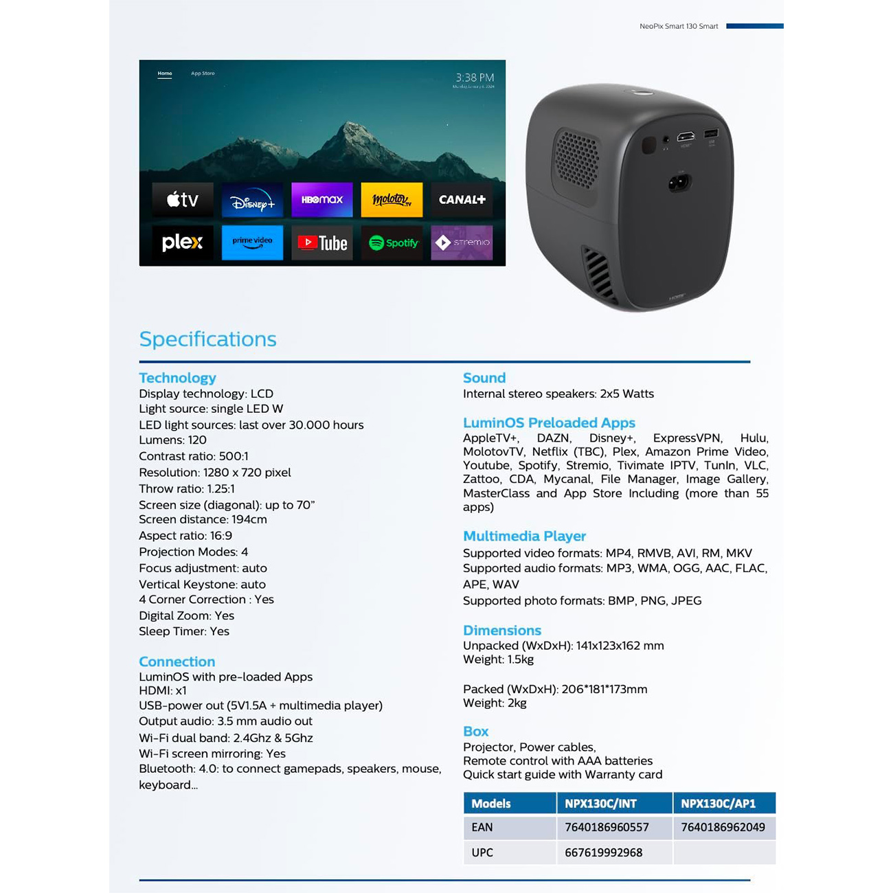 عکس از ویژگی های ویدئو پروژکتور نئوپیکس فیلیپس Philips NeoPix 130 Full HD Video Projector
