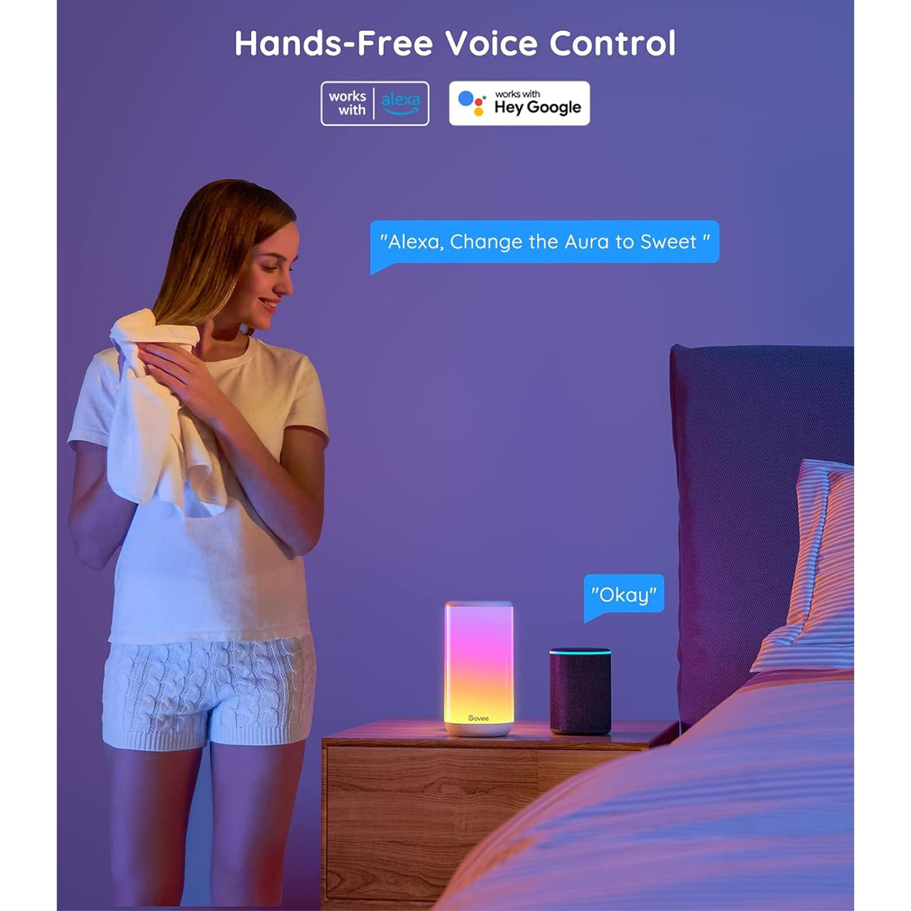 عکس در حال استفاده از چراغ هوشمند رومیزی گووی Govee Aura H6052 Smart Table Lamp