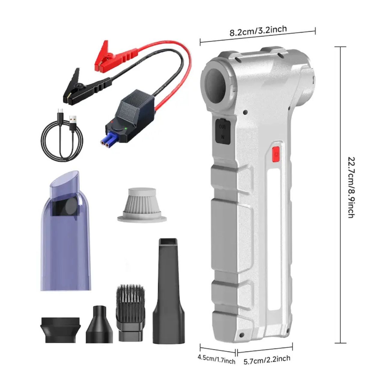 اقلام همراه دمنده و مکنده شارژی  5in1 Cordless Jet Blower and Vacuum Jump Starter Power Bank