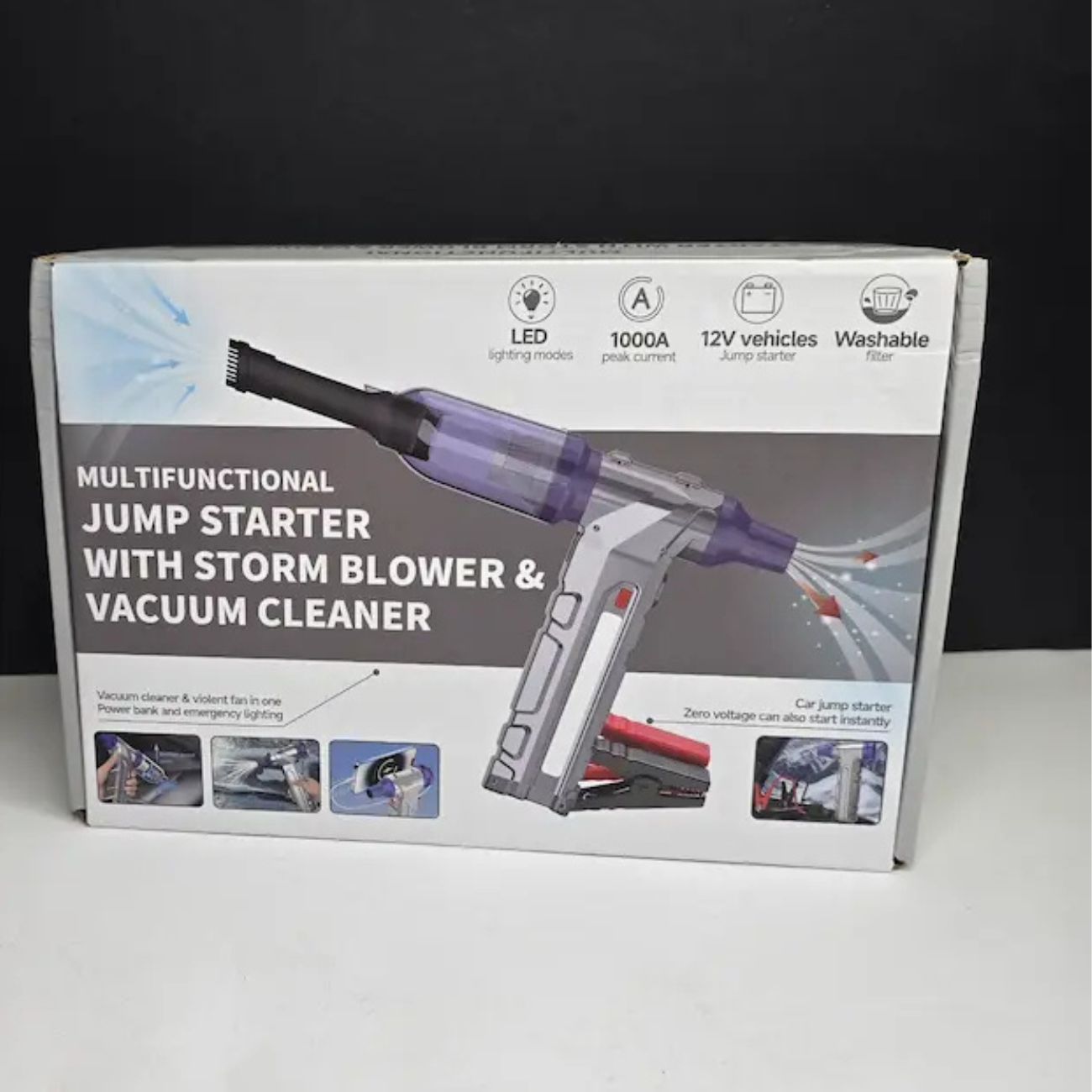 نمای بسته بندی دمنده و مکنده شارژی  5in1 Cordless Jet Blower and Vacuum Jump Starter Power Bank