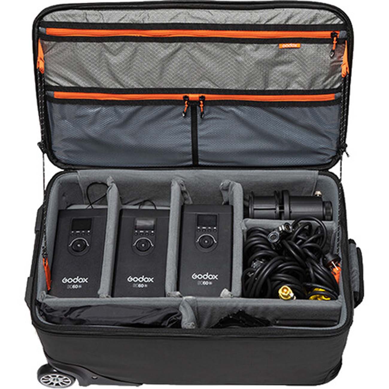 نمای داخلی کیف حمل کیت نور گودکس Godox Wheeled Carry Bag for S60 LED 3-Light Kit