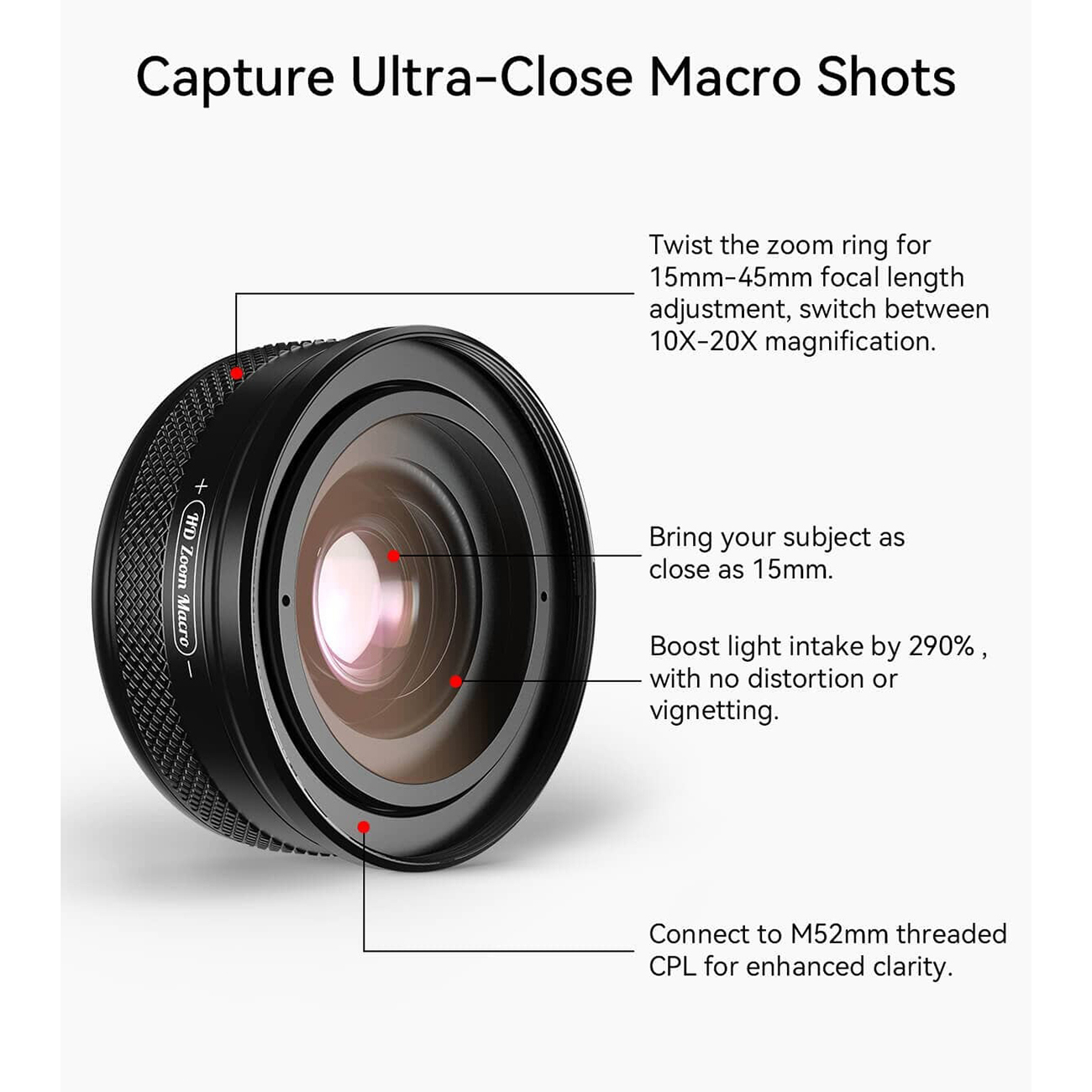 عکس از جزئیات لنز موبایل اپکسل Apexel APL-ZM100 Zoom Macro Clip-on Lens