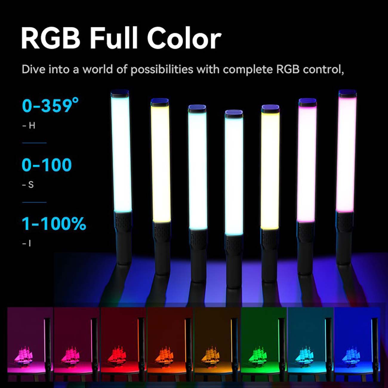 نمای کاربردی نور اولانزی Ulanzi VL360 RGB Handheld LED Light Stick