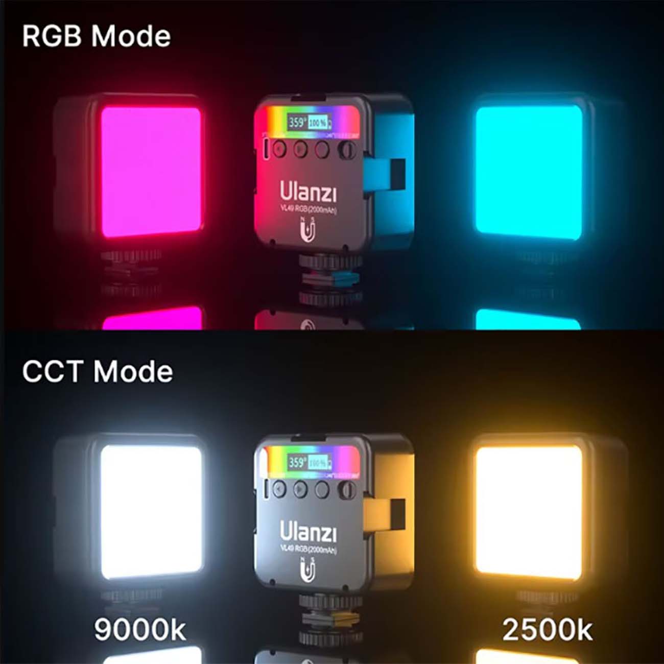 نمای کاربردی ویدیولایت جیبی اولانزی Ulanzi VL49 RGB Mini Pocket Video LED Light