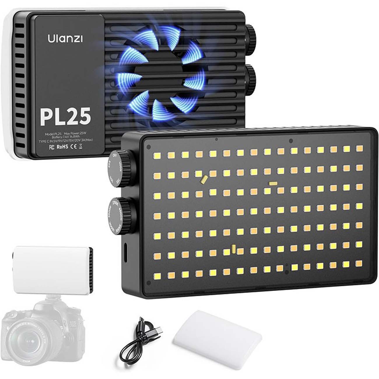 نمای کلی نور ال ای دی قابل حمل اولانزی Ulanzi PL25 25W Mini Bi-Color LED Video Light