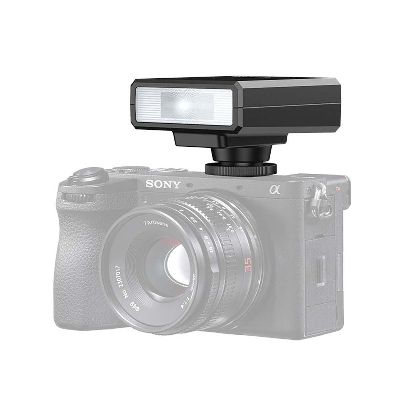نمای نصب شده فلاش مینی اولانزی Ulanzi F12 Mini Camera Flash Speedlite