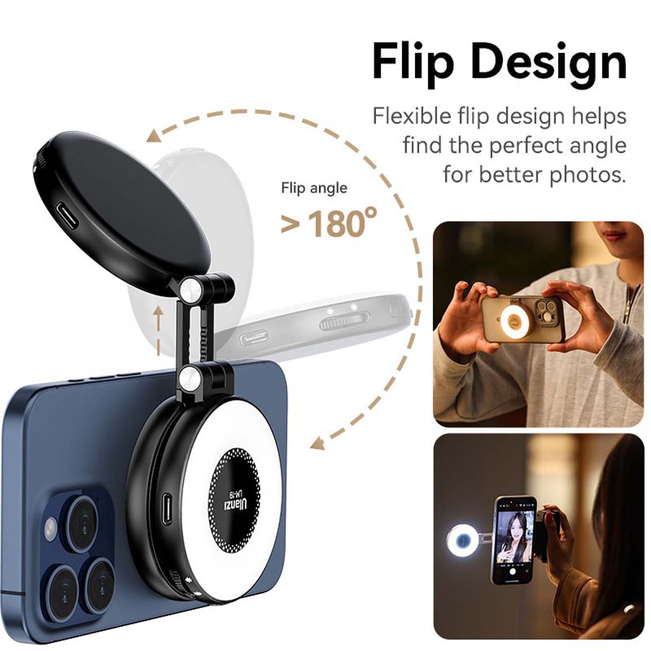 نمای کاربردی رینگ لایت موبایل اولانزی Ulanzi LM19 MagSafe LED Selfie Ring Light