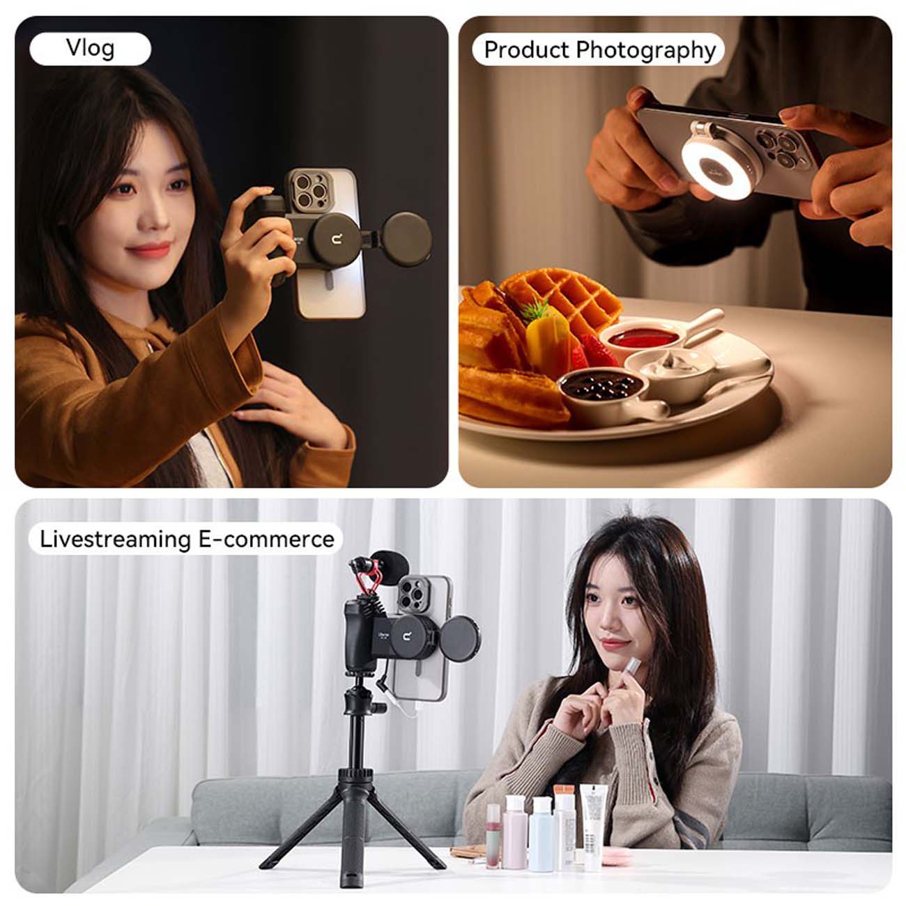 نمای کاربردی از رینگ لایت اولانزی Ulanzi LM19 MagSafe LED Selfie Ring Light