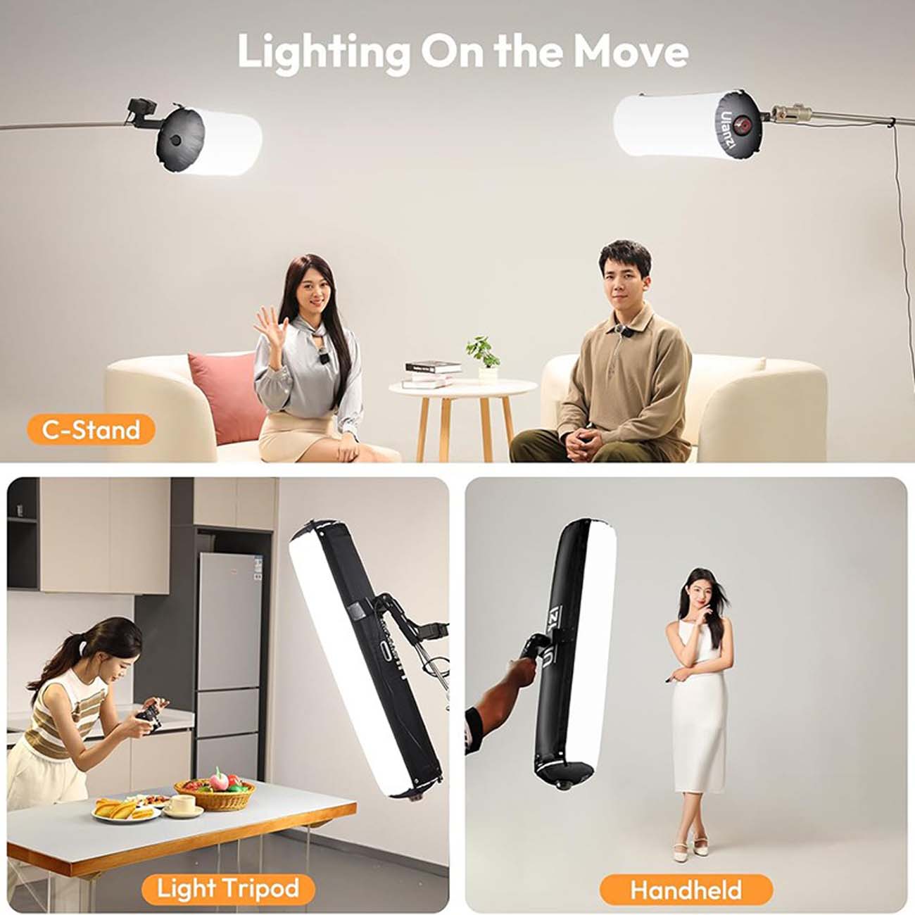 نمای کاربردی از نور ال‌ای‌دی باتومی اولانزی Ulanzi AL20 120W Inflatable Bi-Color LED Air Tube Light