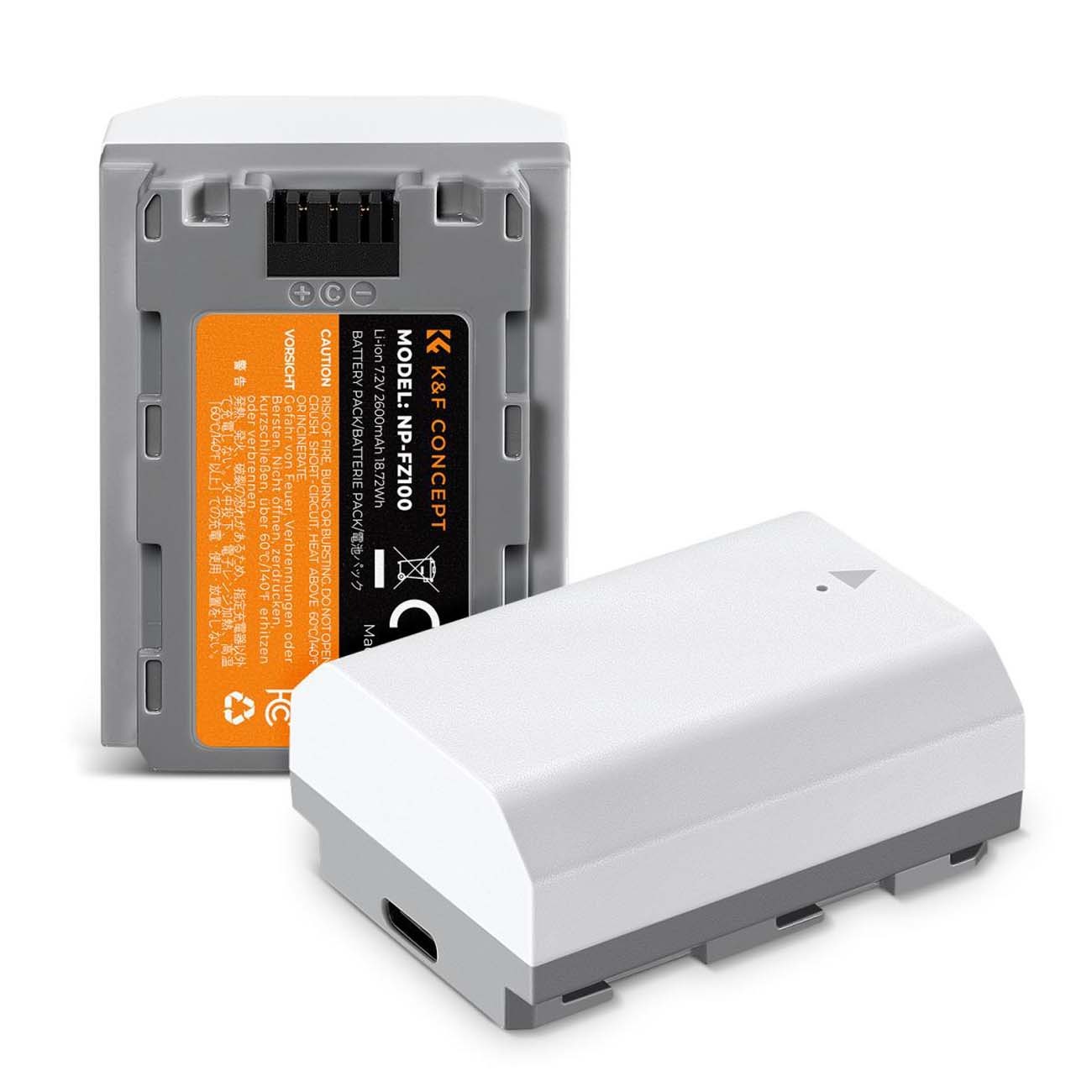 پک دو عددی باتری سونی K&F Concept NP-FZ100 2600mAh Type-C Fast Charging Battery 2-Pack for Sony A7III