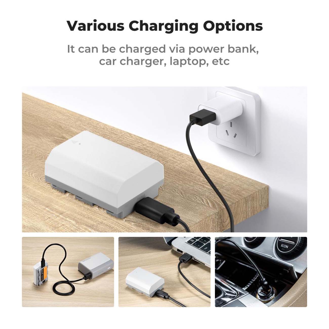 نمای کاربردی پک دو عددی باتری K&F Concept NP-FZ100 2600mAh Type-C Fast Charging Battery 2-Pack for S