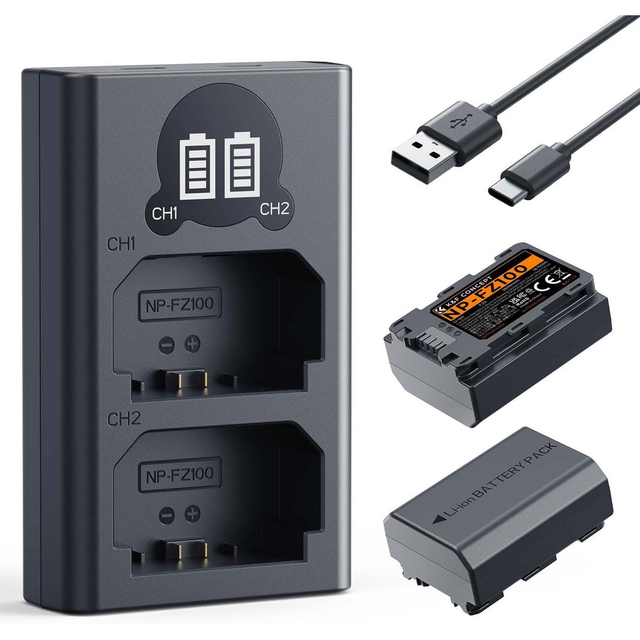 باتری و شارژر کی اند اف K&F CONCEPT NP-FZ100 2600mAh Battery and Dual-Slot LCD Charger Set for Sony Cameras