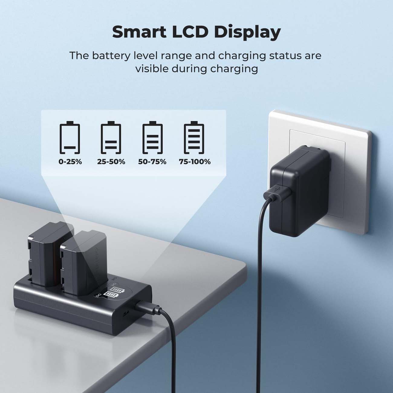 نمای کاربردی از باتری و شارژر کی اند اف K&amp;F CONCEPT NP-FZ100 2600mAh Battery and Dual-Slot LCD C