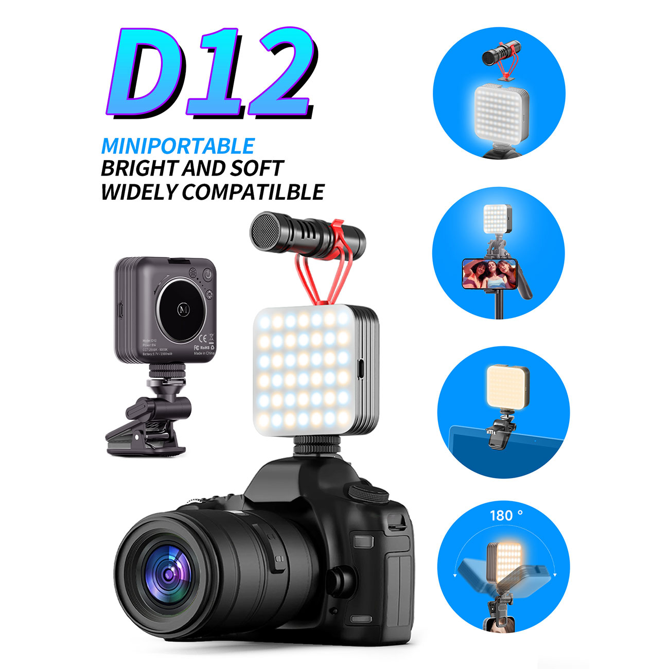 نمای توضیحات ویدیو لایت جیبی D12S Portable Mini RGB Pocket LED Fill Light