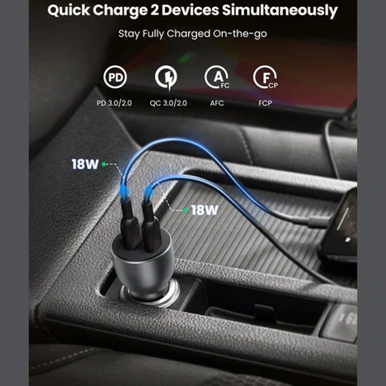 نما از بالا شارژر فندکی ۶۰ وات یوگرین UGREEN CD213 60W Dual USB-C PD Car Charger