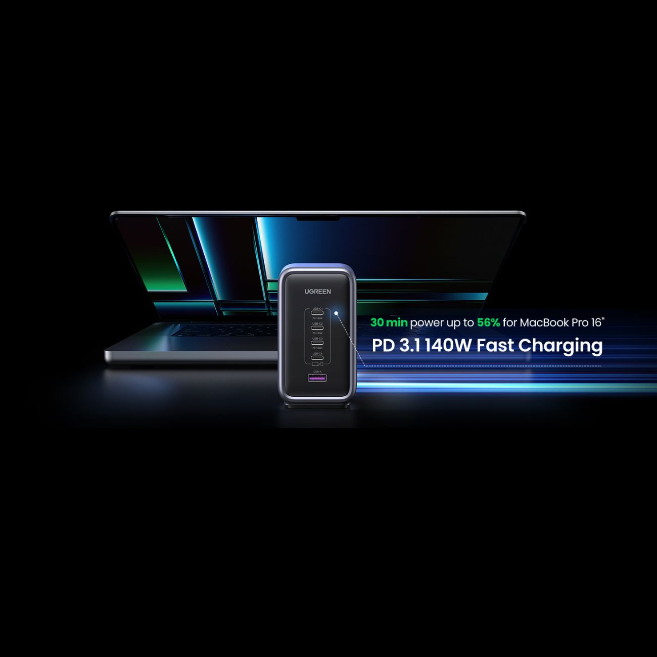 نما از پورت پو اس بی شارژر رومیزی ۳۰۰ وات یوگرین UGREEN Nexode 300W CD333 GaN Desktop Charger