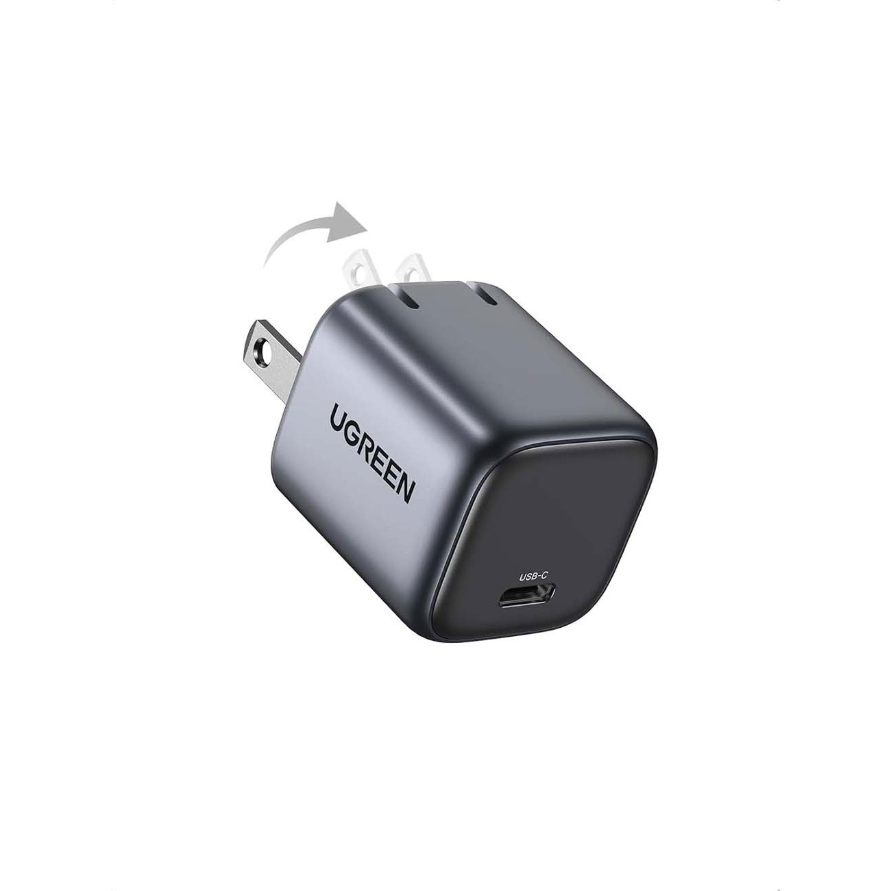 نمای جانبی شارژر دیواری یوگرین مشکی UGREEN CD319 Nexode 30W GaN USB-C Wall Charger