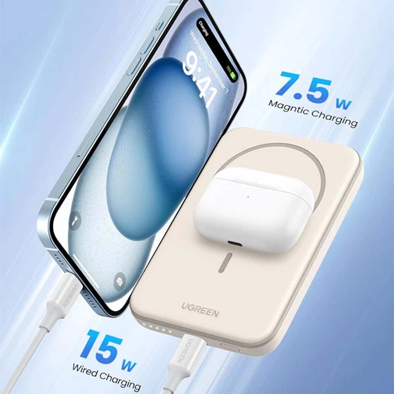 نمای کاربردی پاوربانک یوگرین UGREEN PB560 5000mAh Wireless Magnetic Power Bank
