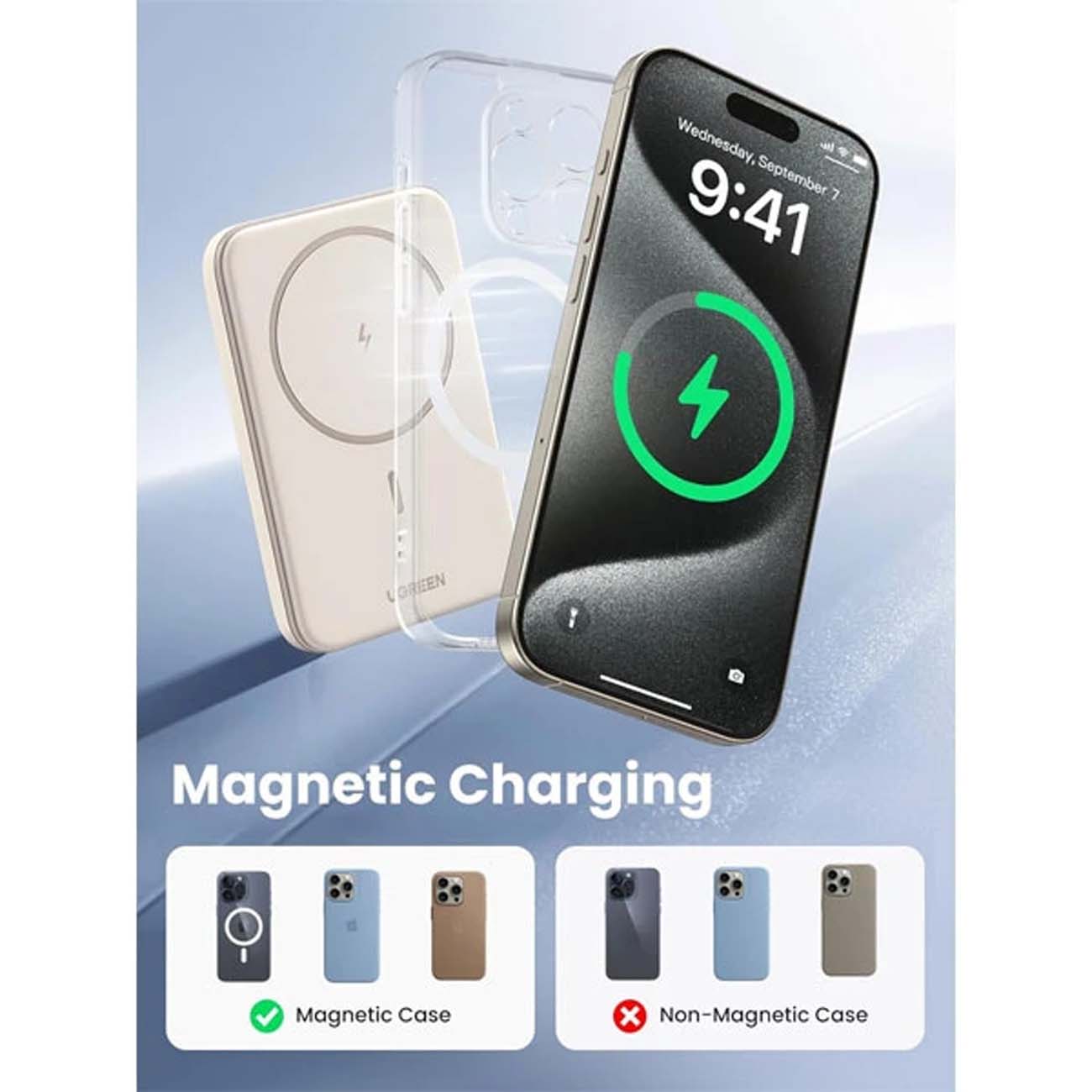 نمای توضیحات پاوربانک UGREEN PB560 5000mAh Wireless Magnetic Power Bank
