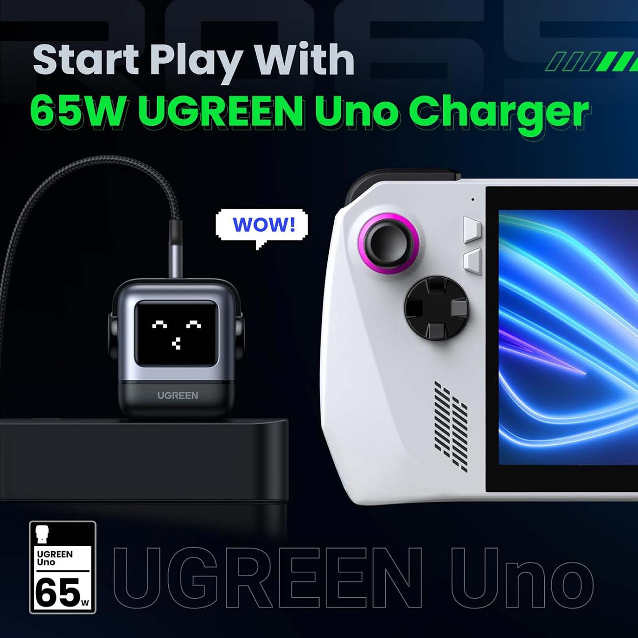 نمای کاربردی از شارژر دیواری یوگرین UGREEN CD361 Nexode RG 65W Robot GaN Wall Charger