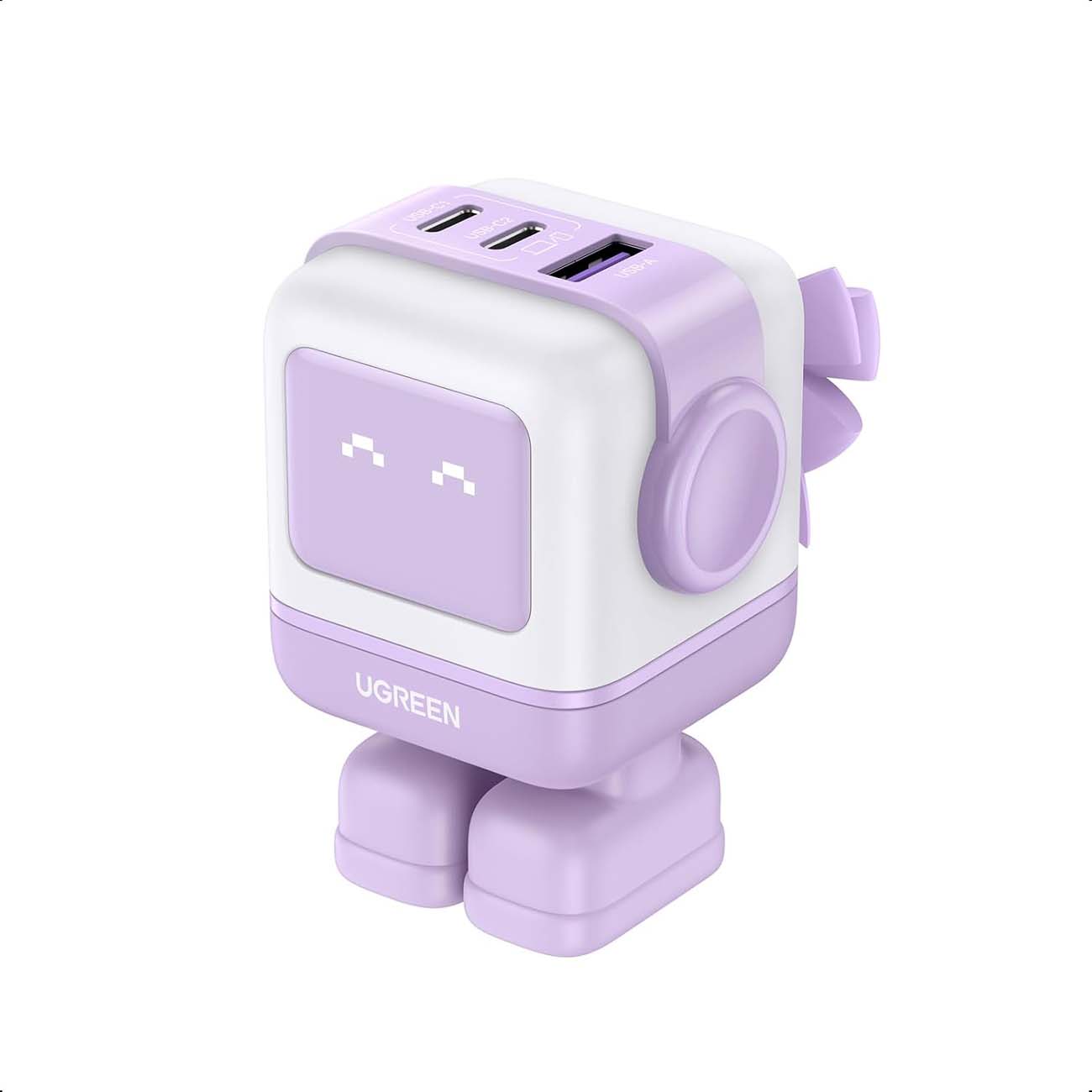 مای جانبی شارژر دیواری یوگرین بنفش UGREEN CD361 Nexode RG 65W Robot GaN Wall Charger