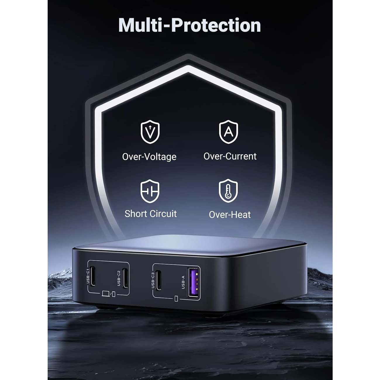 نمای کاربردی شارژر یوگرین UGREEN CD328 Nexode 100W GaN Desktop Charger