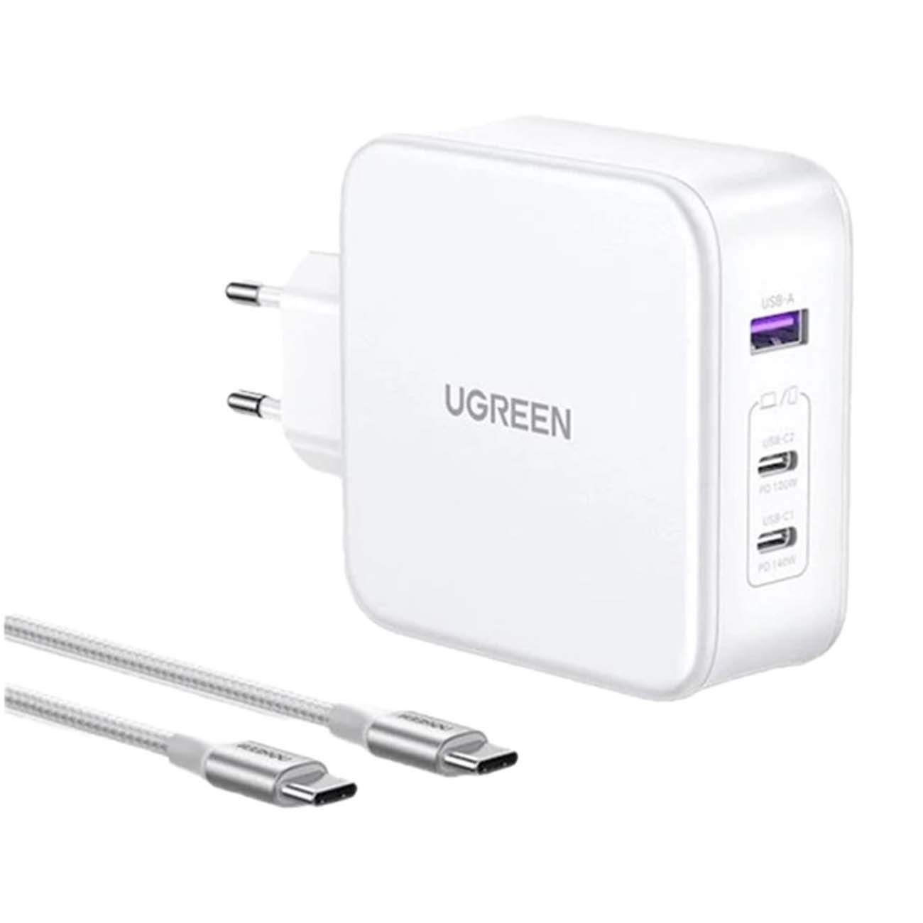 نمای کلی شارژر دیواری یوگرین سفید UGREEN Nexode CD289 140W 3-Port GaN Fast Charger