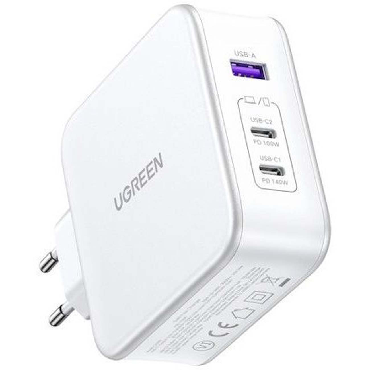 نمای پشت شارژر دیواری یوگرین UGREEN Nexode CD289 140W 3-Port GaN Fast Charger