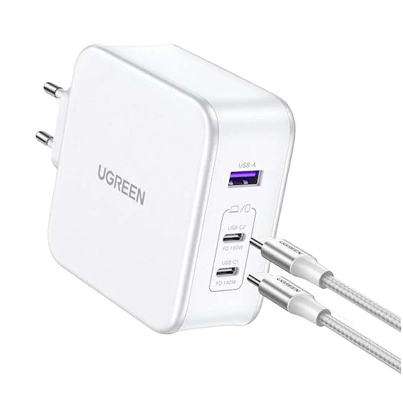 نمای جانبی شارژر دیواری یوگرین سفید UGREEN Nexode CD289 140W 3-Port GaN Fast Charger