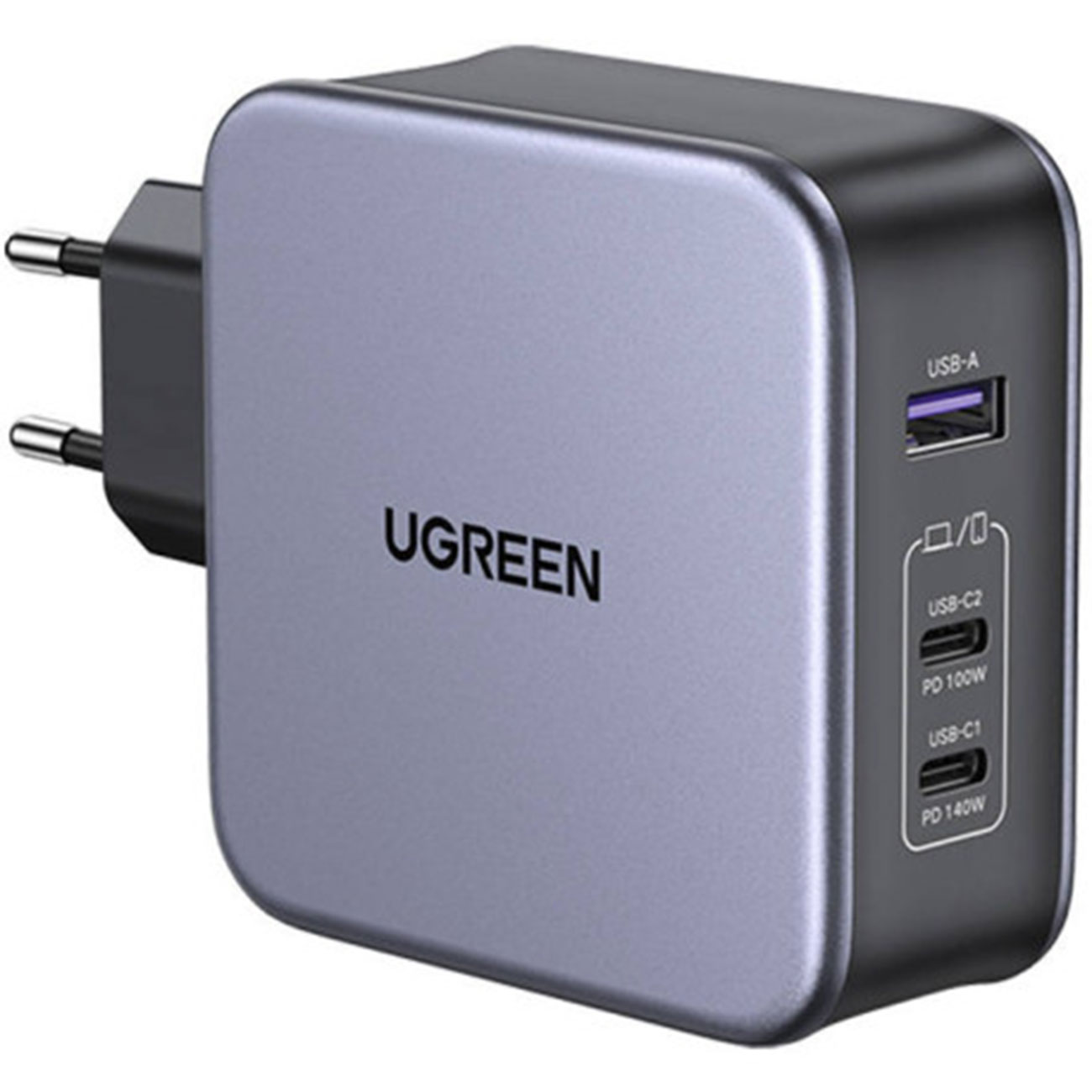 نمای جانبی شارژر دیواری یوگرین مشکی UGREEN Nexode CD289 140W 3-Port GaN Fast Charger