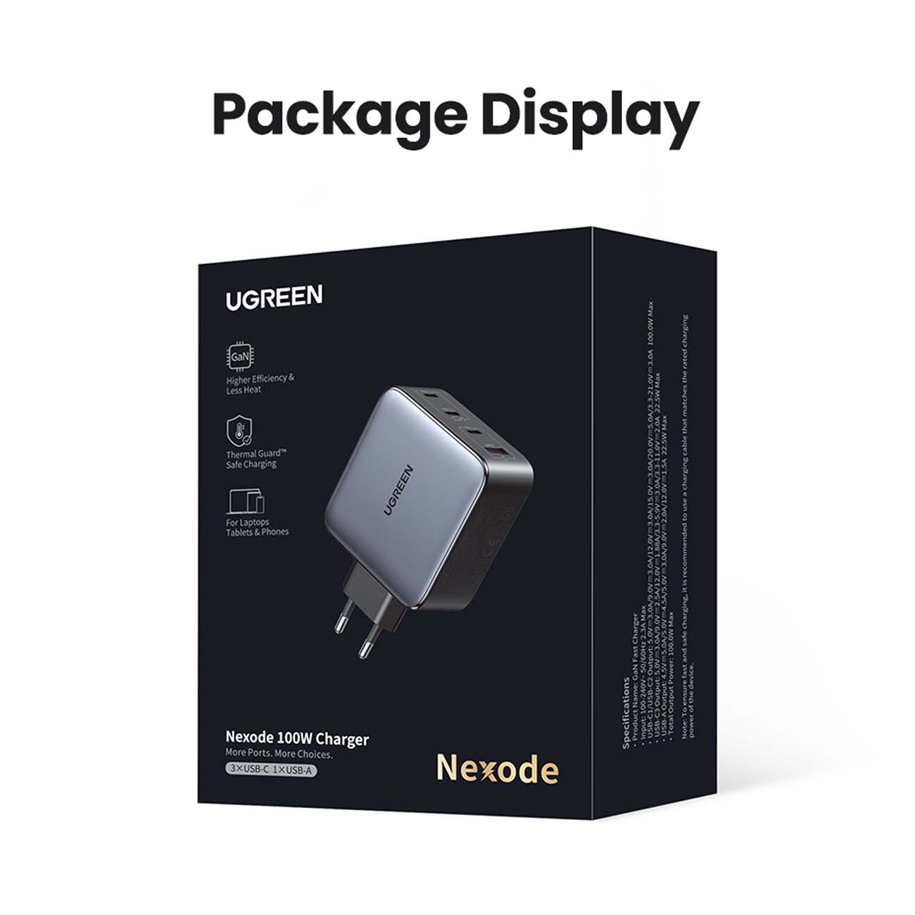 نمای جعبه شارژر دیواری یوگرین UGREEN Nexode CD226 100W GaN Fast Charger