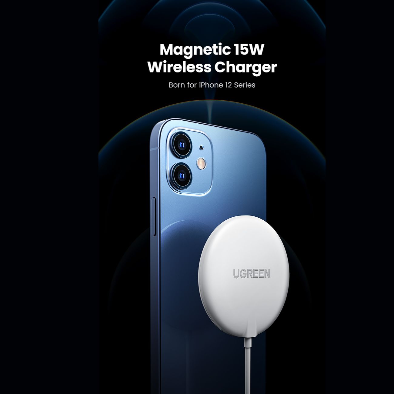 نما در گوشی شارژر وایرلس مغناطیسی یوگرین UGREEN CD245 15W Magnetic Wireless Charger