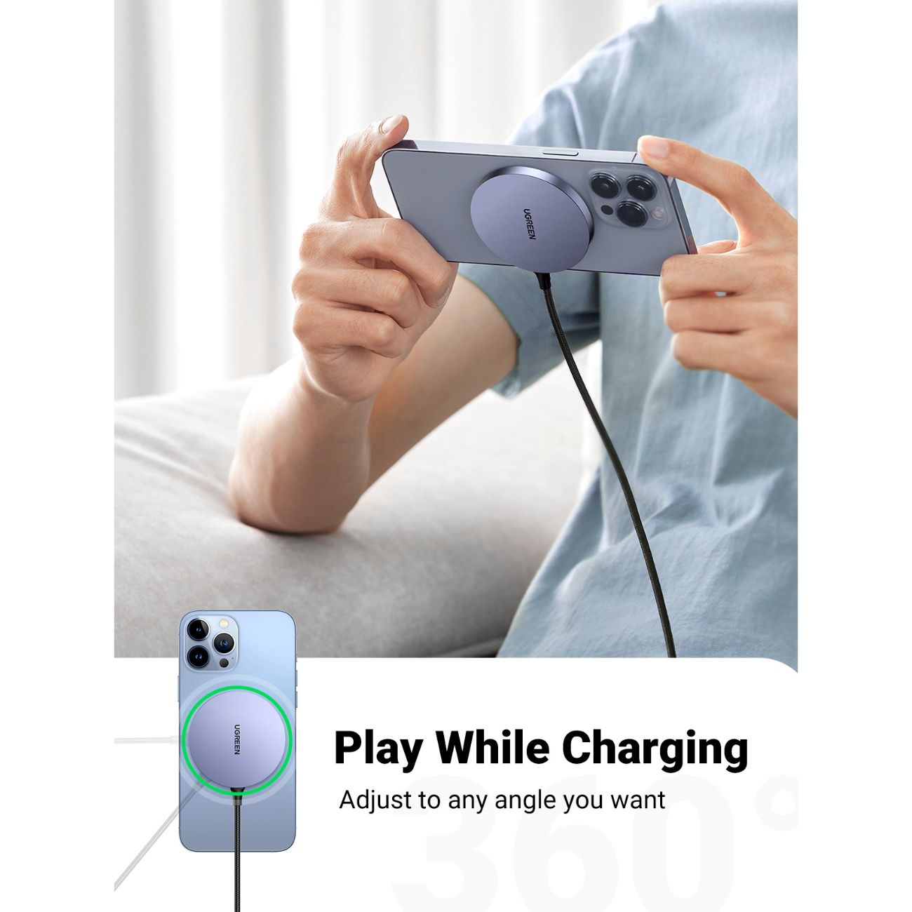 نمای روبرو شارژر وایرلس مغناطیسی یوگرین UGREEN CD245 15W Magnetic Wireless Charger
