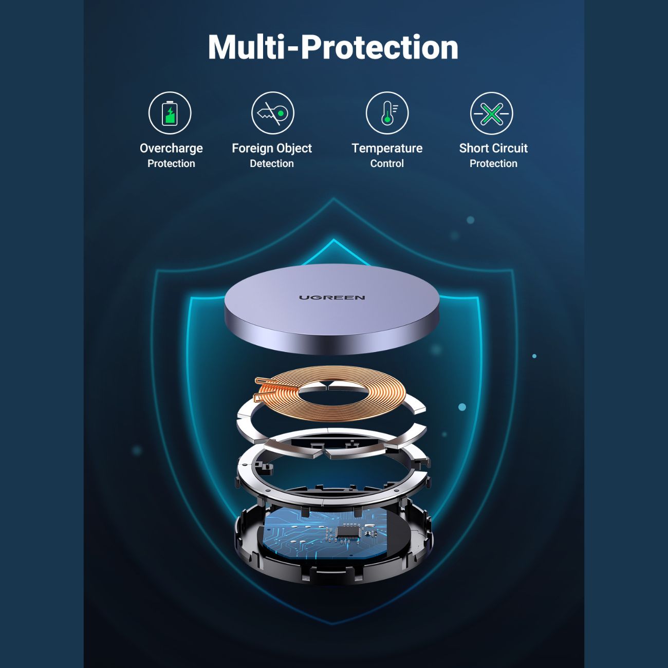 نمای نصب رو ی گوشی شارژر وایرلس مغناطیسی یوگرین UGREEN CD245 15W Magnetic Wireless Charger