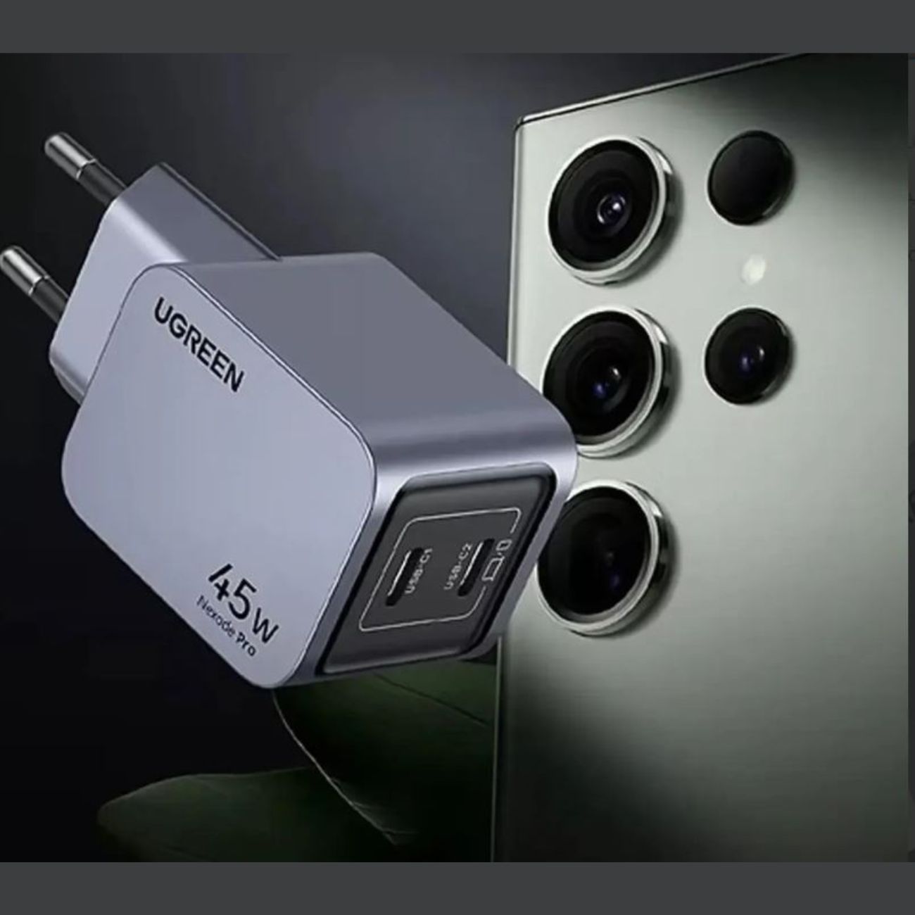 نما از پورت ها شارژر دیواری یوگرین Ugreen 45W Dual USB-C  X707 GaN Fast Charger