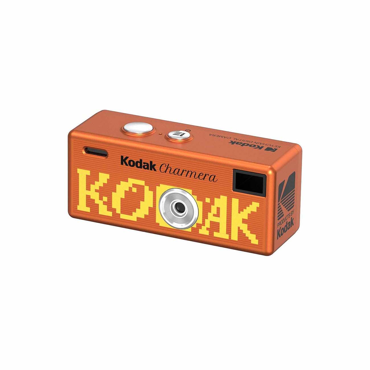 نمای جانبی دوربین دیجیتال نارنجی کداک KODAK Millennium Charmera Keychain Digital Camera