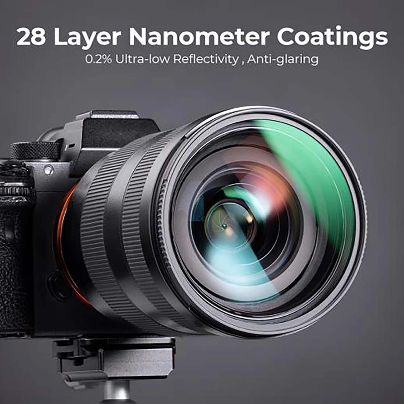 نمای نصب شده فیلتر لنز کی اند اف K&F Concept UV MRC Nano-X Ultra-Slim 82mm Lens Filter
