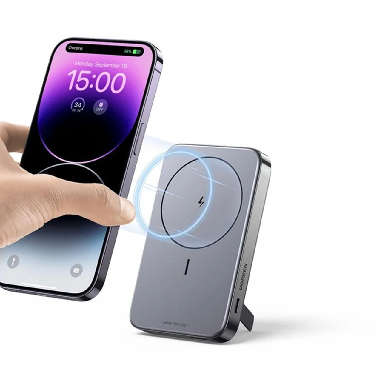مغناطیس پاوربانک مغناطیسی یوگرین UGREEN PB206 10000mAh 22.5W Kickstand Magnetic Wireless Power Bank