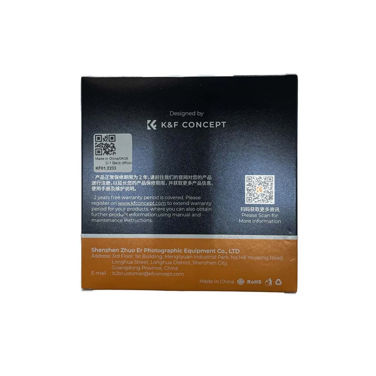 نمای پشت جعبه فیلتر لنز کی اند اف K&F Concept Black Diffusion1 HMC Nano-C 62mm Filter