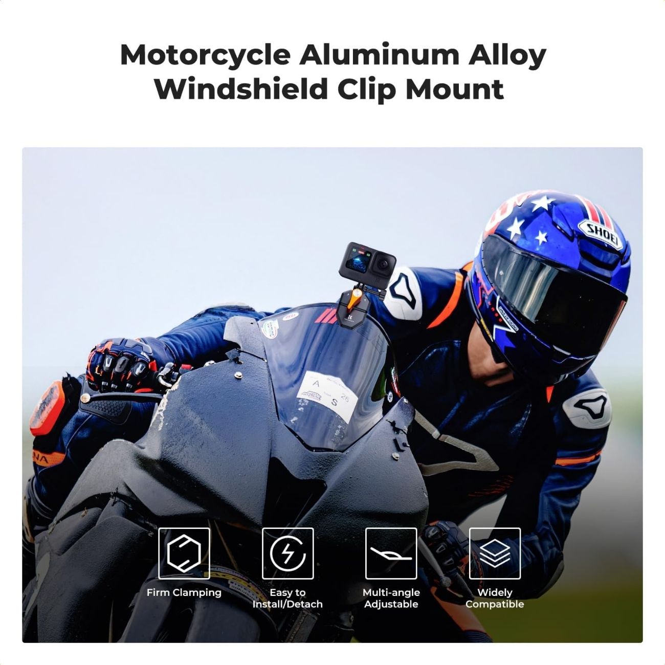 نمای نصب شده گیره دوربین اکشن K&F CONCEPT Motorcycle Windshield Clip Mount for Action Camera