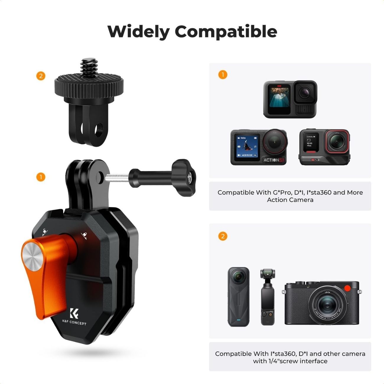 نمای کاربردی از گیره نصب دوربین اکشن K&F CONCEPT Motorcycle Windshield Clip Mount for Action Camera
